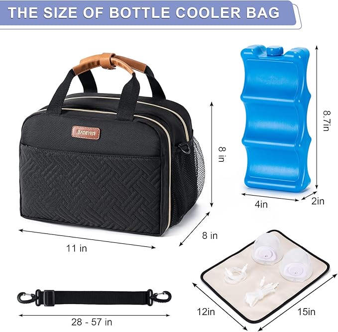 Breastmilk Cooler Bag with Ice Pack Fits 6 Baby Bottles Up to 9 Ounce, Compatible with Wearable Breast Pumps & Accessories-Black-CubbioJoy
