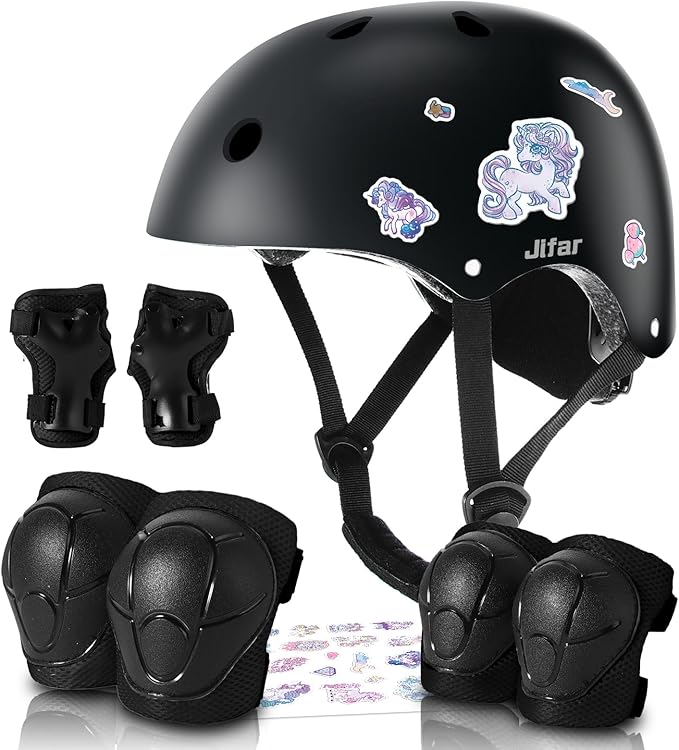 Adjustable Kids Bike Helmet with Knee & Elbow Pads Set, Color Gradient Design for Boys and Girls Aged 3-14+, for Skateboarding, Scooter, Roller & Inline Skating, Longboard-CubbioJoy