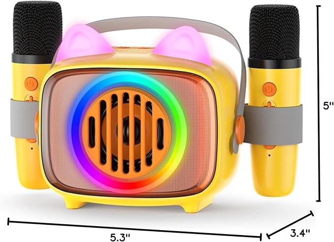 BIGASUO Karaoke Machine for Kids, Mini Portable Bluetooth Speaker with 2 Wireless Microphones and LED Lights, Kids Toys Ideal Gifts for Girls & Boys Birthday Home Party-CubbioJoy