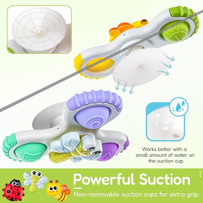 ALASOU 3PCS Pop Suction Cup Spinner Toys for 1 Year Old Boy Girl|Novelty Spinning Tops Toddler Toys Age 1-2|Sensory Baby Bath Toy for Toddlers 1-3|12 18 Months Boy Birthday Gift for Infant-CubbioJoy