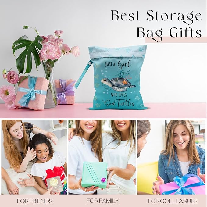 Waterproof Wet Bag for Swimsuit, Travel Beach Wet Dry Bag, Hidden Zipper Reusable Baby turtle Wet Bags, for Travel Beach Wet Swimsuits Toiletries Diapers Dirty Gym Clothes Laundry Bag-CubbioJoy