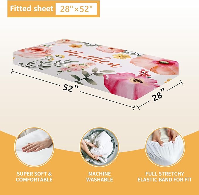 Custom Baby Bedding Set - 5 Pcs Customized Nursery Bedding Set with Name - Comfortable Double Layer Crib Sets for Girls Boys - Personalized Gifts for Toddler Infant New Parents - Orange Flowers-CubbioJoy