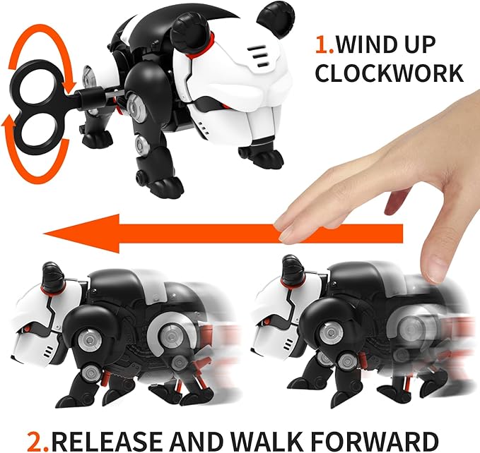 DINOBROS STEM Panda Mechanical DIY Building Blocks Toy 3D Puzzle Assembling Robot Wind Up Walking Pandabot Take Apart Toys for Kids X-MECH-CubbioJoy