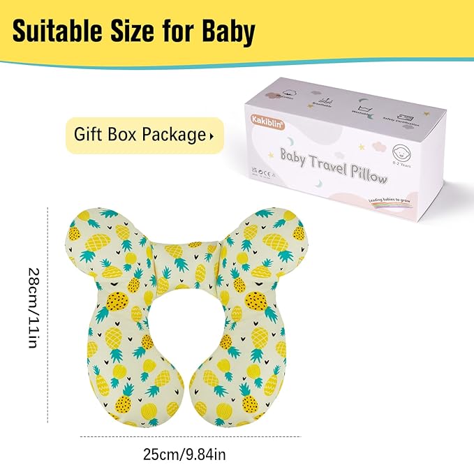 KAKIBLIN Baby Travel Pillow, Upgraded Baby Neck Pillows for Car Seat Toddler Head and Neck Support Pillow,Support Pillows for Car Seat, Pushchair,Travel (Pineapple)-CubbioJoy