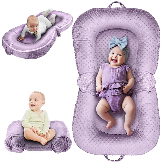 Baby Lounger Pillow 3-in-1 Infant Lounger Pillow for Newborn 0-24 Months, Portable Tummy Time Mat for Home and Travel, Breathable & Soft Baby Seat for Baby-CubbioJoy