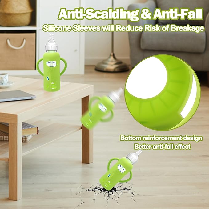 4 Pack Silicone Sleeves for Dr. Brown's Glass Baby Bottles - Drop Protection Baby Bottle Sleeves,Compatible with Dr. Brown's Newborn Glass Bottles,with Silicone Handles,8 oz-CubbioJoy