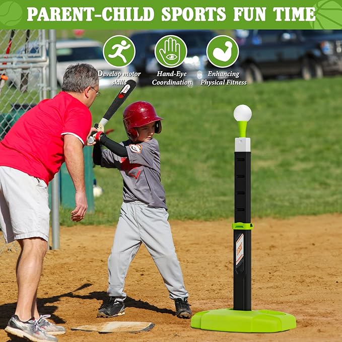 3 in 1 Toddler Basketball Hoop and Tee Ball Set for Boys: Kids Baseball Tee with Automatic Pitching Machine Adjustable Height Indoor and Outdoor Sports Toys Christmas Birthday Gifts for Boy Age 3-12-CubbioJoy