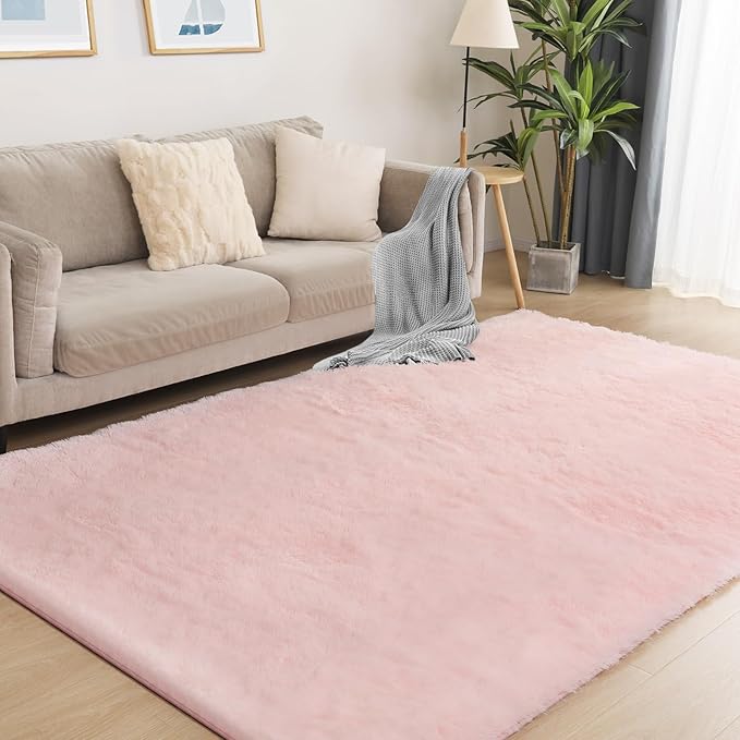 9x12 Pink Fluffy Rug, Ultra Soft Area Rugs for Living Room, Plush Rugs for Bedroom, Non-Slip Indoor Carpet for Nursery, Study Room, Kids Room, Room Decor-CubbioJoy