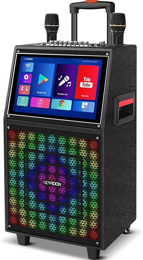Karaoke Machine with Lyrics Display Screen for Adults, 15 Inches Tablet, Bluetooth Speaker w/ 2 Rechargeable UHF Mics, 1000W Peak Power, DJ Lights, Portable Karaoke System for Any Occasion-CubbioJoy