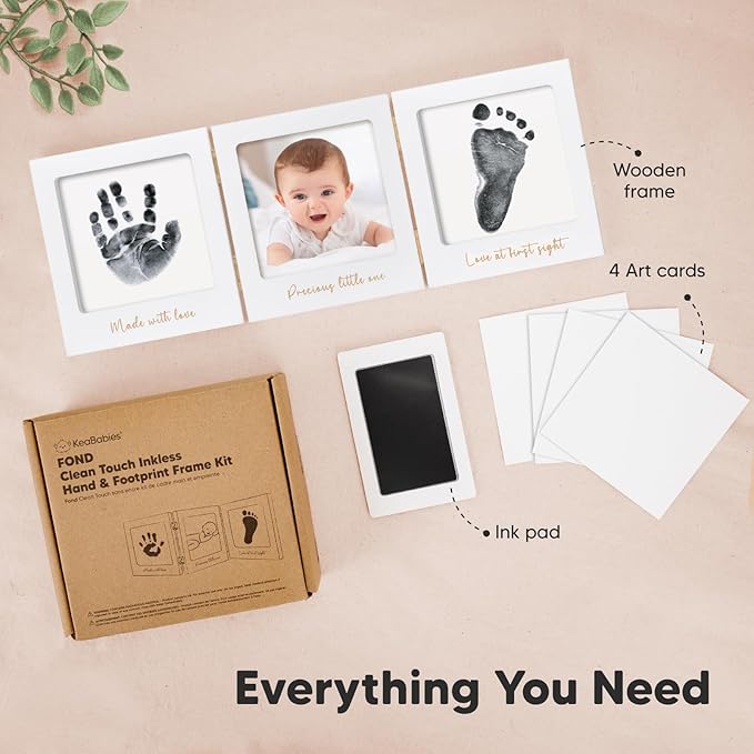 Inkless Baby Handprint and Footprint Kit for Newborn - Baby Footprint Kit,Newborn Keepsake Nursery Picture Frame,Dog Paw Print Maker,Personalized Gifts for New Mom,Showers & Registry(White/Gold)-CubbioJoy