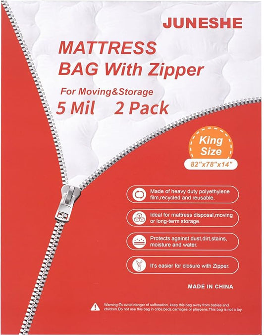 2 Pack King Mattress Bags for Moving and Storage-5 Mil Zipper Plastic Waterproof Mattress Storage Bags-CubbioJoy