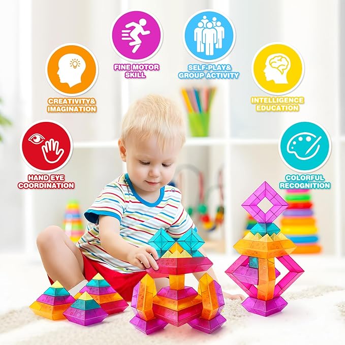 Building Block Sets for Kids 3 4 5 6 Year Old, 30 Pcs Stacking Blocks Toys for Boys Girls, STEM Preschool Learning Activities Educational Light Table Toys Gifts for Toddlers Children-CubbioJoy