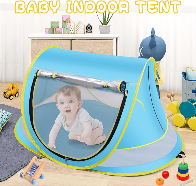 Baby Beach Tent,Large Pop Up Beach Tent Sun Shade for Beach,Portable Baby Travel Tent with Mosquito Net,Indoor Baby Play Tent,UPF 50+ UV Protection Sun Shelters for Infants-CubbioJoy