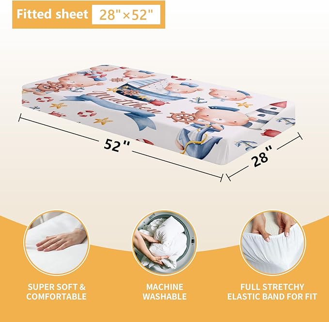 Custom Baby Bedding Set, 5 Pcs Customized Nursery Bedding Set with Name, Comfortable Double Layer Crib Sets for Boys Girls, Personalized Gifts for Infants Toddlers New Parents, Sailing Bear-CubbioJoy
