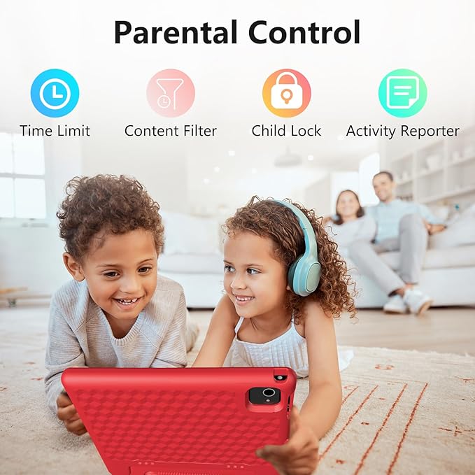 JREN Tablet for Kids｜10 Inch Kids Tablet Android 14｜Octa-core｜64GB｜WiFi ｜Bluetooth｜Parental Control｜Children Content｜Children Toddler Red-CubbioJoy