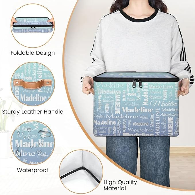 Custom Storage Basket with Name, Personalized Storage Bins with Zipper Lid, Foldable Fabric Storage Box Large capacity with Handle Green Blue Gradient-CubbioJoy