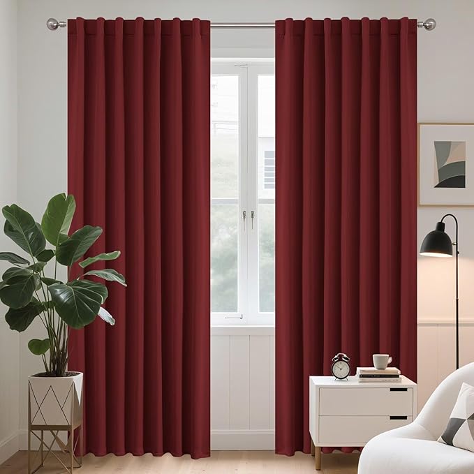 Joydeco Blackout Curtains 84 Inch Long for Bedroom, Thermal Insulated Black Out Curtains 2 Panels Set, Room Darkening Drapes for Living Room Window (W52 x L84 Inch, Burgundy Red)-CubbioJoy