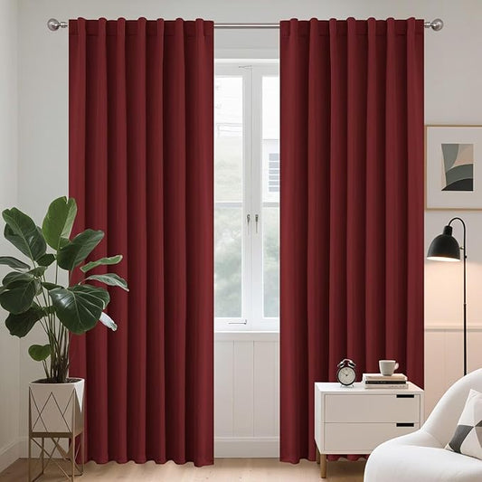 Joydeco Blackout Curtains 108 Inches Long, Thermal Insulated Black Out Curtains 2 Panels Set, Room Darkening Drapes for Living Room Window Rod Pocket Back Tab (W52 x L108 Inch, Burgundy Red)-CubbioJoy