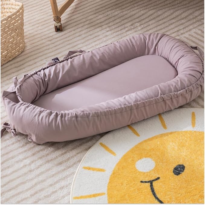 Infant Lounger, Baby Nest Cover for Baby Girls & Boys, Newborn Essentials for Baby 0-12 Months, 100% Cotton Breathable, Co Sleeper Portable Travel Bed (LavenderBlush, Cotton)-CubbioJoy