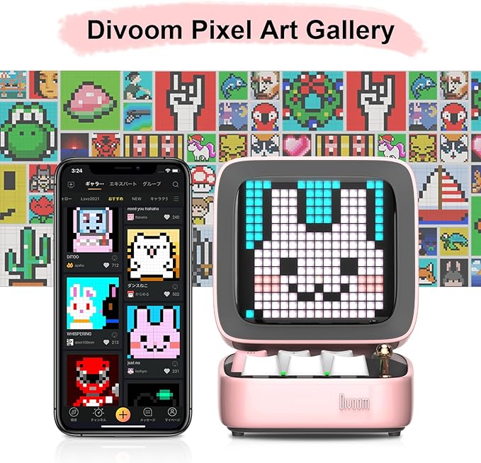 Divoom Ditoo Retro Pixel Art Game Bluetooth Speaker with 16X16 LED App Controlled Front Screen (Pink)-CubbioJoy