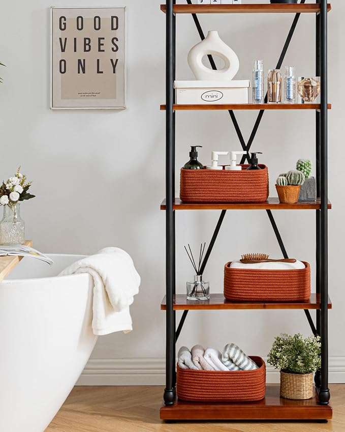 KALLAX Small Woven Basket, 12 x 8 x 4.5 Inches, Storage Basket for Organizing, Cute Small Rope Shelf Closet Cube Storage Bins Baskets for Shelves, Dog Toy Gift Baskets Empty, 3 Pack Rust Red-CubbioJoy