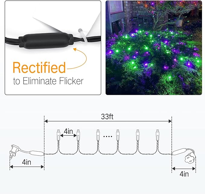 Brizled Purple & Green Halloween Lights, 33ft 100 LED Halloween String Lights 5mm Wide Angle String Lights, 120V UL Certified Connectable Halloween Lights Outdoor for Party Halloween Decor, Black Wire-CubbioJoy