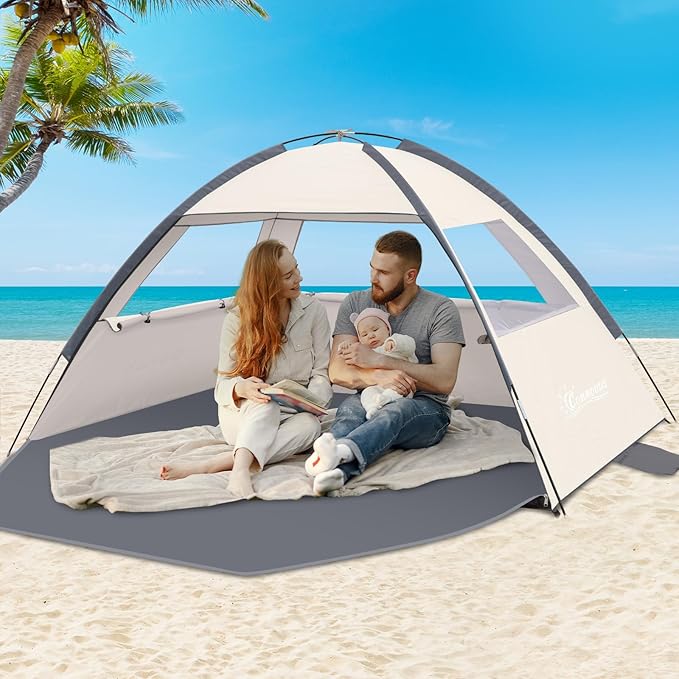 COMMOUDS Beach Tent Sun Shade for 3/4-5/6-7/8-10 Person, UPF 50+ Beach Sun Shelter Canopy Tent, Lightweight, Easy Set Up and Carry-CubbioJoy