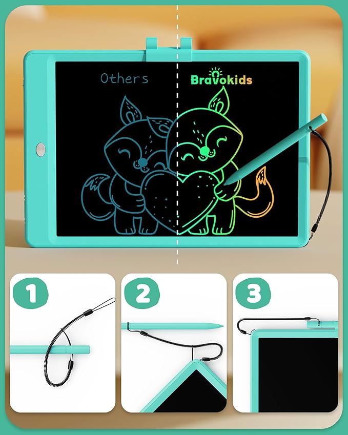 Bravokids 10 Inch LCD Writing Tablet for 3 Year Olds - Electronic Drawing Pad and Doodle Board as Educational Birthday Gifts for Girls and Boys (Green)-CubbioJoy