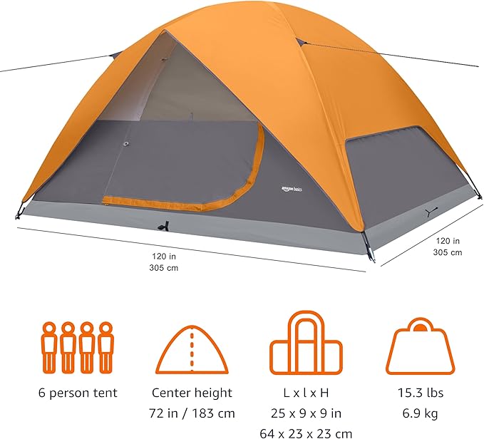 Amazon Basics Camping Tent, 3-Season Dome Design with Rainfly-CubbioJoy