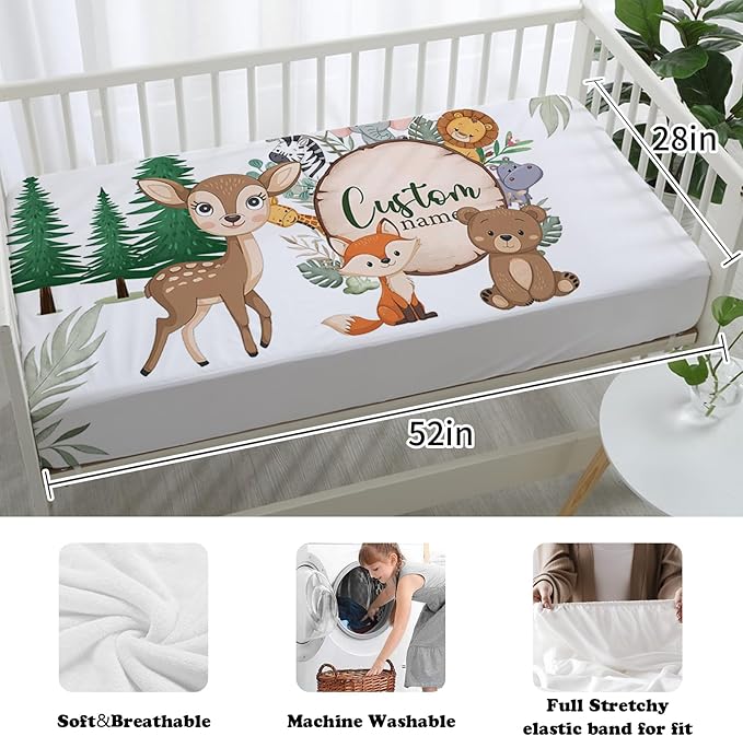 Custom Nursery Crib Bedding Set: Personalized Name 4 Piece Animal Theme Baby Crib Sets for Boys Girls - Toddler Double Layer Blanket Set, Comfortable Crib Bed Sheets for Baby Toddlers-CubbioJoy
