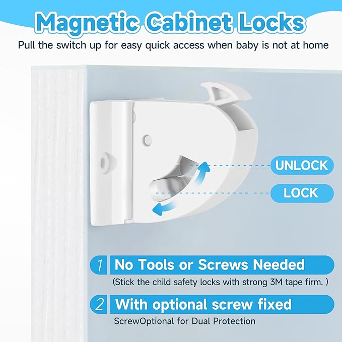 18 Pack Magnetic Cabinet Locks for Child Safety, Drawer Locks Baby Proofing, Magnetic Door Safety Locks for Cabinets and Drawers, Easy Installation No Tools Required (18 Pack and 2 Keys)-CubbioJoy