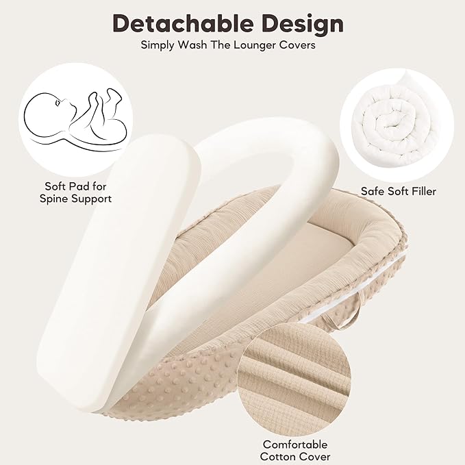 Baby Lounger - Infant Lounger Pillow for Newborn 0-24 Months, Soft, Breathable & Portable Baby Lounger Pillow for Boys & Girls, Cozy Baby Floor Seat for Home & Travel (Beige)-CubbioJoy