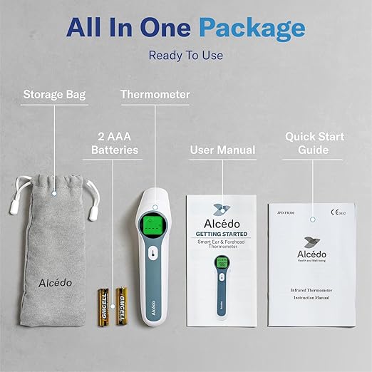 Alcedo Forehead and Ear Thermometer for Adults, Kids, and Baby | Digital Infrared Thermometer for Fever | Touchless, Instant Read, Medical Grade | Pouch and Batteries Included-CubbioJoy