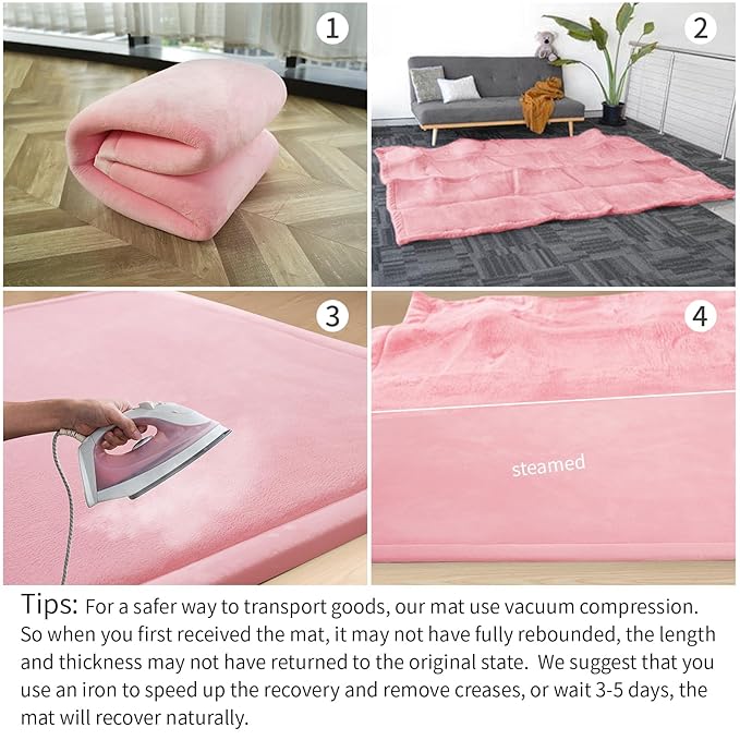 Baby Play Mat for Floor,1.3" Thick Memory foam Tummy Time Mat for Toddlers,Infants,kids,Water-Repellent Soft Nursery Rug ,79"×79" Extra Large Non Slip for Crawling&Yoga,Tatami Style for Living Room(Pink)-CubbioJoy