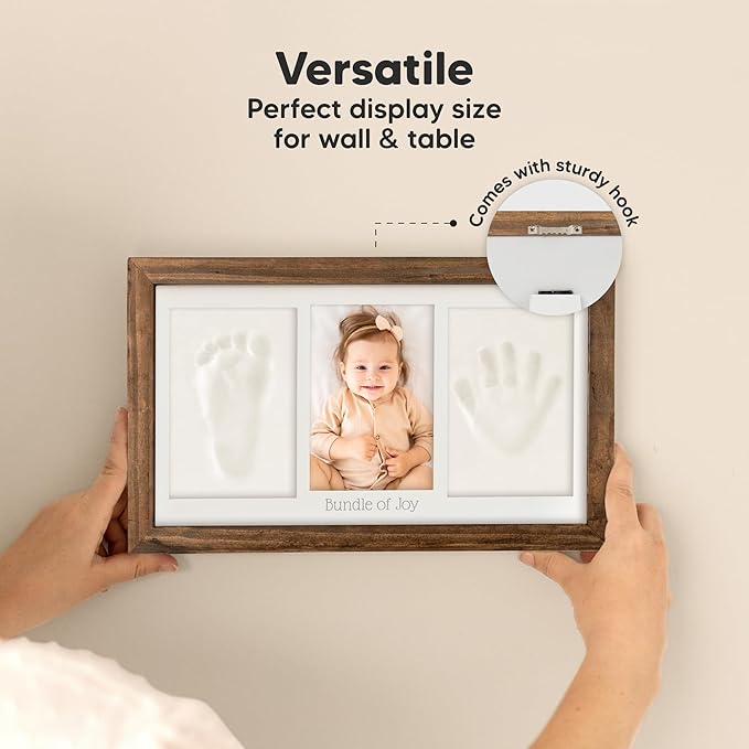 Baby Hand and Footprint Kit - Clay Handprint Keepsake Frame, Newborn Nursery Picture Frame, Personalized New Mom Gifts for Baby Shower & Registry (Medium Oak)-CubbioJoy