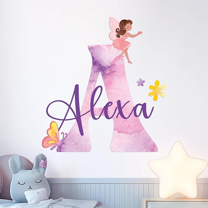 CRYPTONITE Custom Stickers Name & Initial for Fairy Decor I Fairy Pink Room Decor for Girl Bedroom Decor I Personalized Fairy Wall Decals for Little Girl Room Decor I Multiple Size Options (D. Fairy)-CubbioJoy