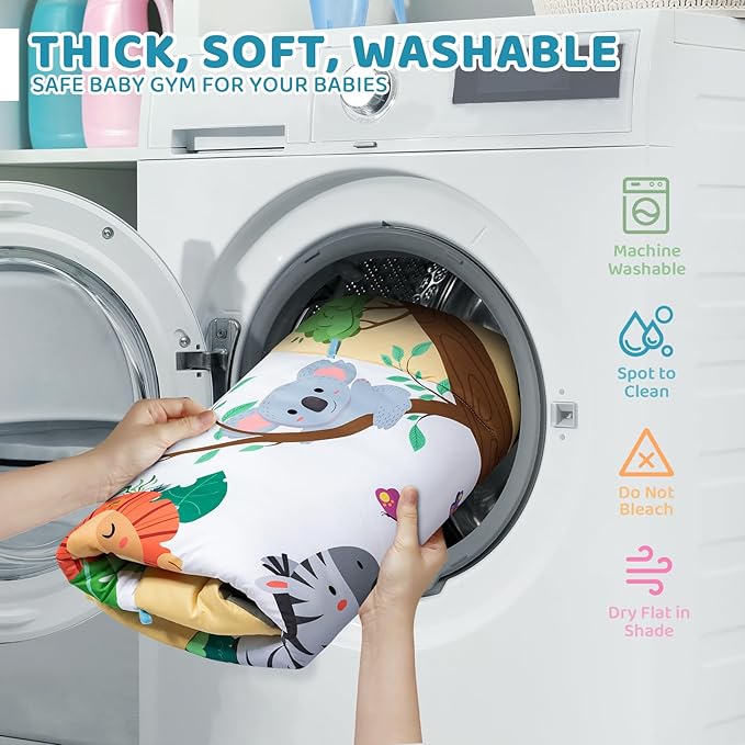 Baby Gym Play Mat, 8-in-1 Tummy Time Mat & Ball Pit with 6 Toys, Washable Baby Activity Play Mat for Visual, Hearing, Sensory, Motor Development, Baby Toys Gift for Toddler Infant 0-3-6-9-12 Month-CubbioJoy