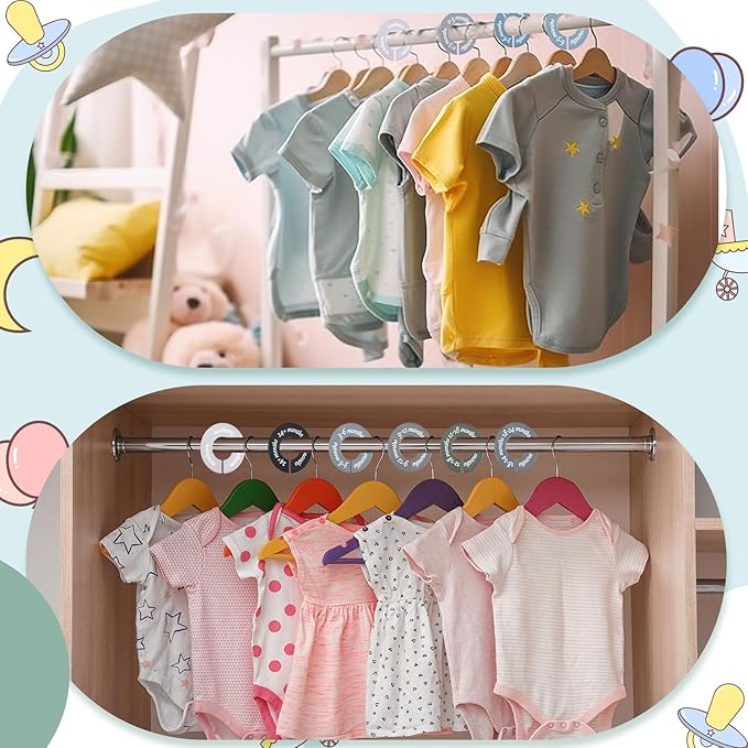 8 Pcs Baby Closet Dividers Unisex Baby Clothes Organizers Clear Labels for Nursery Closet Organizer & Decor Nursery Fits Most Rods(Modern,Cool Colors)-CubbioJoy