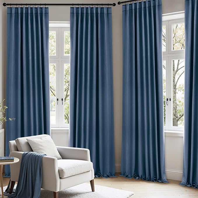 ANRODUO Back Tab Blackout Curtains for Bedroom Living Room, Rod Pocket Pinch Pleated Thermal Insulated Room Darkening Curtains 84 Inches Long 2 Panels, Stone Blue, 42 x 84 Inch-CubbioJoy