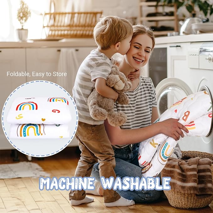 Boho Rainbow Baby Play Mat 50x50 Playpen Mat Thicken Soft Baby Crawling Mat Non-Slip Cushioned Baby Floor Mat with Letters, Activity Playmats for Babies Toddlers Play & Tummy Time (50X50,White)-CubbioJoy