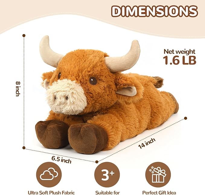 Cuckool Bull Stuffed Animals, Microwavable Stuffed Animals Adorable Fluffy Bull Plush for Warmth & Comfort, Heatable Coolable Lavender Scent Toys, Cute Soft Plushies Gift for Kids Boys Girls & Adults-CubbioJoy