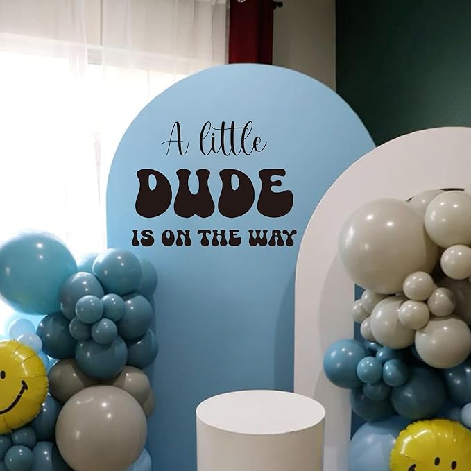 A Little Dude is On The Way Decal - Baby Shower Party Decorations, Gender Reveal Party Supplies, Balloon Arch Background Wall Decor, Party Photo Props Dude Sign Wall Decal (Dude Decal)-CubbioJoy