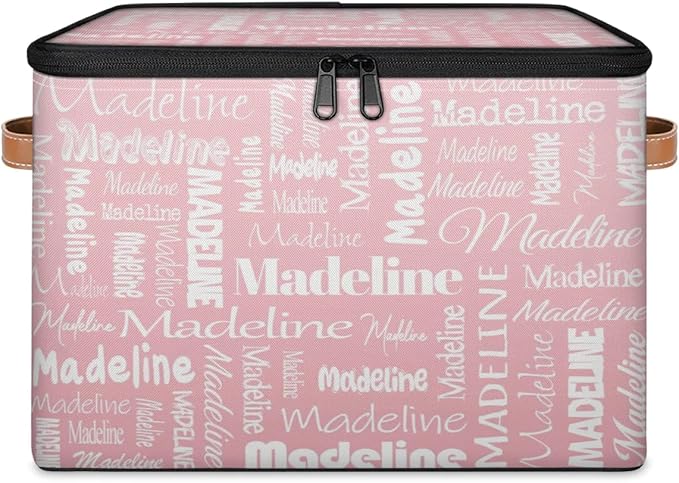 Custom Storage Basket with Name, Personalized Storage Bins with Zipper Lid, Foldable Fabric Storage Box Large capacity with Handle Pink-CubbioJoy