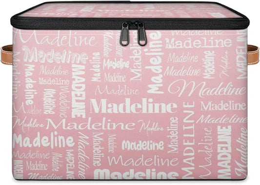 Custom Storage Basket with Name, Personalized Storage Bins with Zipper Lid, Foldable Fabric Storage Box Large capacity with Handle Pink-CubbioJoy