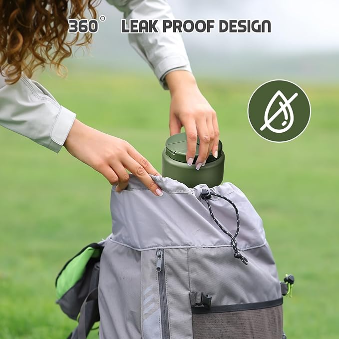 13.5oz Soup Thermo for Hot Food Kids with Buckle Lid Insulated Vacuum Food Jar Wide Mouth Leakproof Stainless Steel Lunch Container (Green)-CubbioJoy