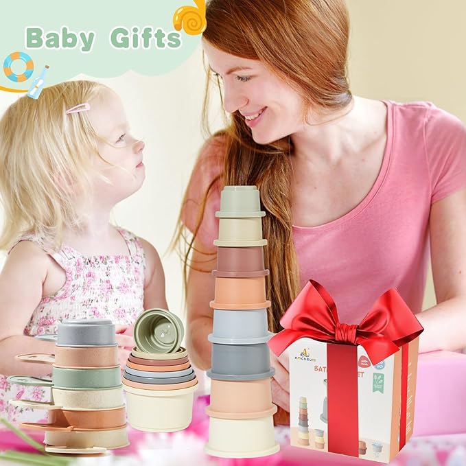 Baby Bath Toys for Kids Ages 1-3, 14 PCS Mold Free Bath Toys for Toddler with Stacking Cups & Bath Spoons, Bathtub Water Toys for Babies 6-12 Months Early Learning Educational Gifts-CubbioJoy