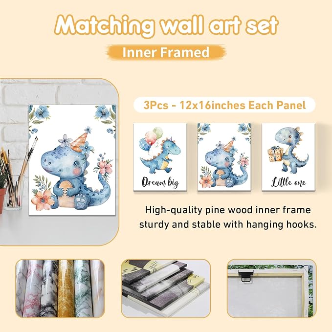 Custom Baby Crib Set - 5 Pcs Personalized Name Blue Dinosaur Crib Bedding Set for Infants Toddlers - Soft Double Layer Nursery Bedding Set for Boys - Customized Gifts for Baby Shower Birthday-CubbioJoy