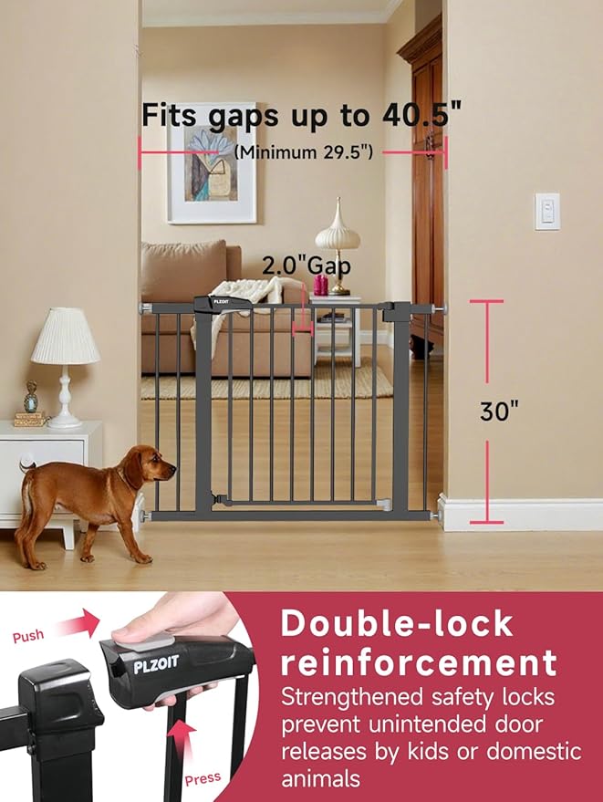 Baby Gate for Stairs, 29.5-40.5" Dog Gate for Doorways, Walk Thru Auto Close Metal Child Gate for The House, Stairs and Doorways, Pressure Mounted Pet Gate for Dog Indoor (Black)-CubbioJoy