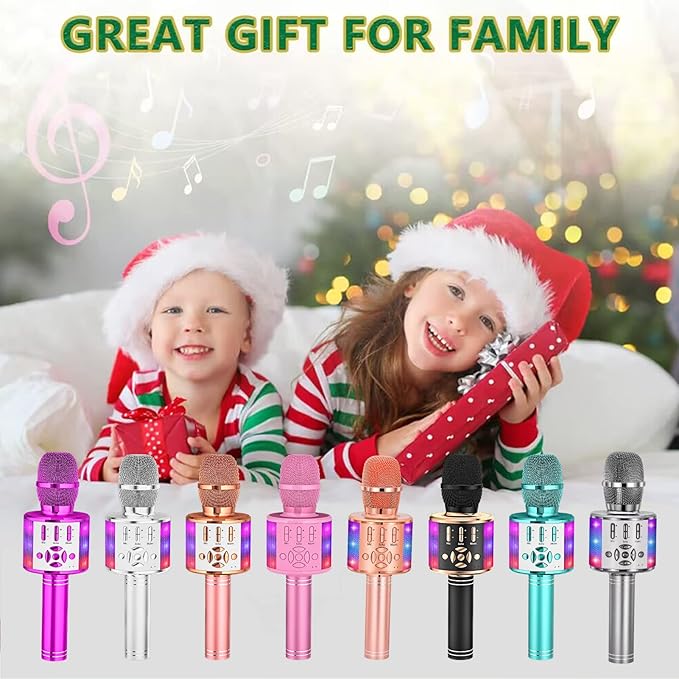 Amazmic Kids Karaoke Microphone Machine Toy Bluetooth Microphone Portable Wireless Karaoke Machine Handheld with LED Lights, Gift for Children Adults Birthday Party, Home KTV(Black Gold)-CubbioJoy