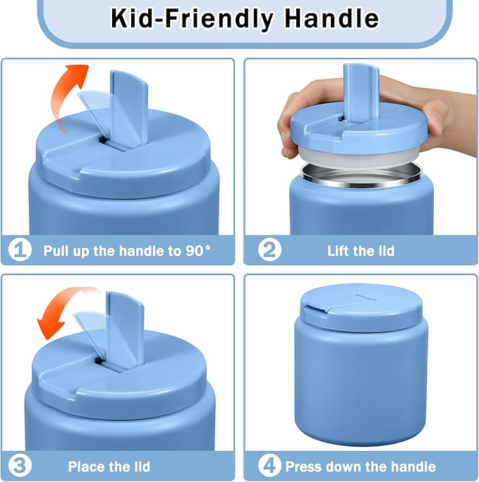 26oz Kids for Hot Food, Insulated Vacuum Food Jar with Buckle Lid, Stainless Steel Wide Mouth Leak Proof Insulated Lunch Container for School Picnic Travel, Sky Blue-CubbioJoy